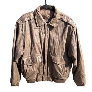 Roundtree & Yorke Brown Leather Bomber Jacket Men's Size Large
